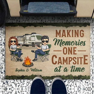 Making Memories One Campsite At A Time - Couple Personalized Custom Decorative Mat - Gift For Husband Wife, Anniversary, Camping Lovers