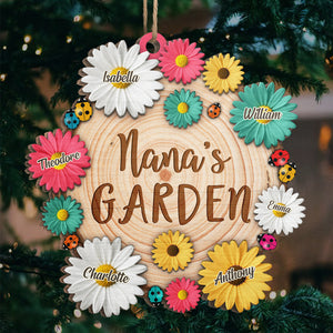 Grandma's Flower Garden - Personalized Custom Wood Shaped Christmas Ornament - Gift For Grandma, Grandparents, Christmas Gift