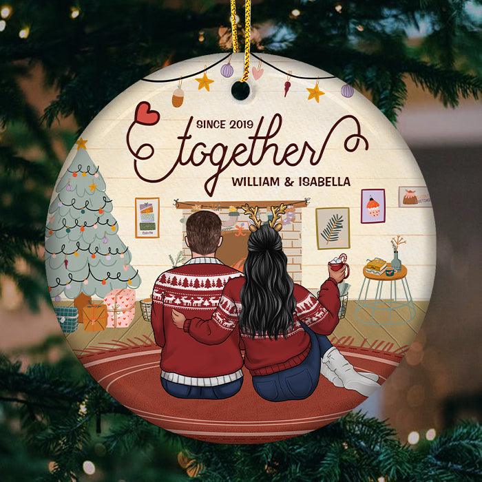 Celebrate Christmas Together Since - Personalized Custom Round Shaped Ceramic Christmas Ornament - Gift For Couple, Husband Wife, Anniversary, Engagement, Wedding, Marriage Gift, Christmas Gift