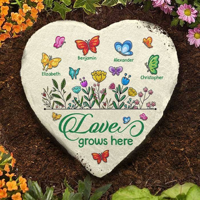 Love Grows Here - Personalized Garden Stone - Gift For Grandma, Grandparents