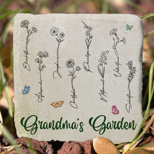 Jardin fleuri de grand-mère - Pierre de jardin personnalisée - Cadeau pour grand-mère et grands-parents