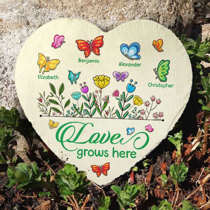 Love Grows Here - Personalized Garden Stone - Gift For Grandma, Grandparents