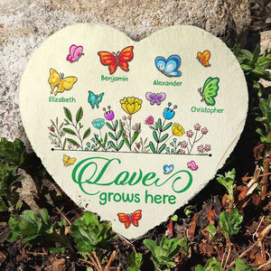 L'amour grandit ici - Pierre de jardin personnalisée - Cadeau pour grand-mère et grands-parents