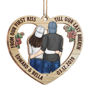 From Our First Kiss, My Love - Personalized Custom Heart Shaped Wood Christmas Ornament - Gift For Couple, Husband Wife, Anniversary, Engagement, Wedding, Marriage Gift, Christmas Gift
