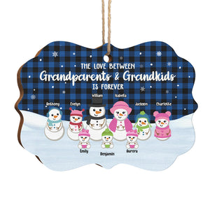 The Love Between Grandparents & Grandkids Snowman - Personalized Custom Benelux Shaped Wood Christmas Ornament - Gift For Grandparents, Christmas Gift