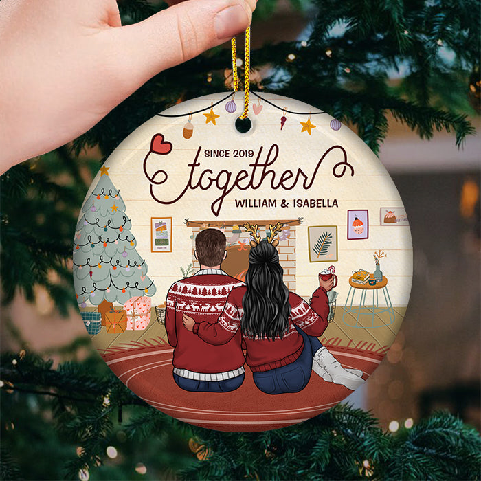Celebrate Christmas Together Since - Personalized Custom Round Shaped Ceramic Christmas Ornament - Gift For Couple, Husband Wife, Anniversary, Engagement, Wedding, Marriage Gift, Christmas Gift