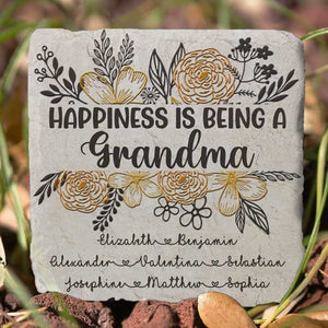 Le bonheur c'est d'être grand-mère - Pierre de jardin personnalisée - Cadeau pour grand-mère et grands-parents