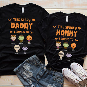 This Spooky Mommy Scary Daddy Belongs To - Personalized Matching Couple T-Shirt - Gift For Couple, Husband Wife, Parents, Halloween Gift