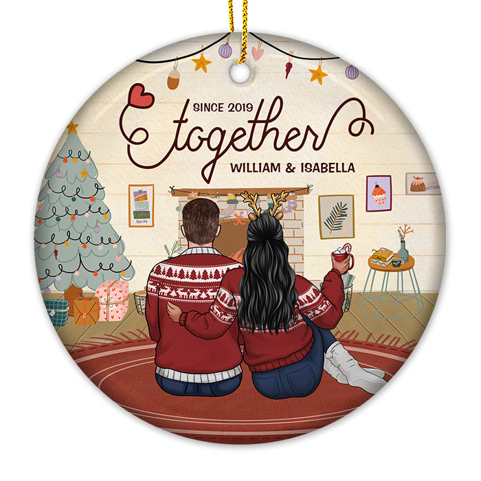 Celebrate Christmas Together Since - Personalized Custom Round Shaped Ceramic Christmas Ornament - Gift For Couple, Husband Wife, Anniversary, Engagement, Wedding, Marriage Gift, Christmas Gift