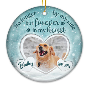 No Longer By Our Side - Personalized Custom Round Shaped Ceramic Photo Christmas Ornament - Upload Image, Memorial Gift, Sympathy Gift, Christmas Gift