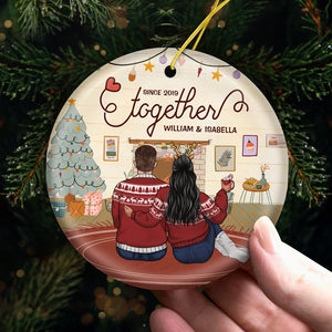 Celebrate Christmas Together Since - Personalized Custom Round Shaped Ceramic Christmas Ornament - Gift For Couple, Husband Wife, Anniversary, Engagement, Wedding, Marriage Gift, Christmas Gift