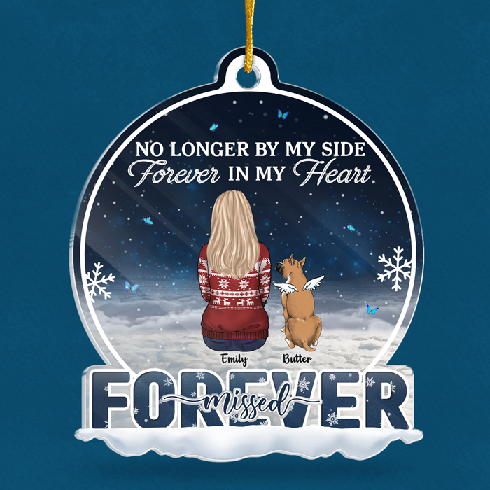 No Longer By My Side But Forever In My Heart - Memorial Personalized Custom Ornament - Acrylic Snow Globe Shaped - Sympathy Gift, Christmas Gift For Pet Owners, Pet Lovers