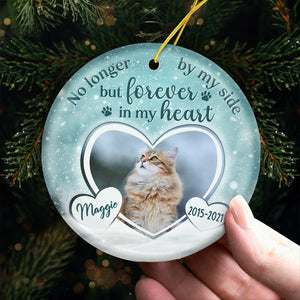 No Longer By Our Side - Personalized Custom Round Shaped Ceramic Photo Christmas Ornament - Upload Image, Memorial Gift, Sympathy Gift, Christmas Gift