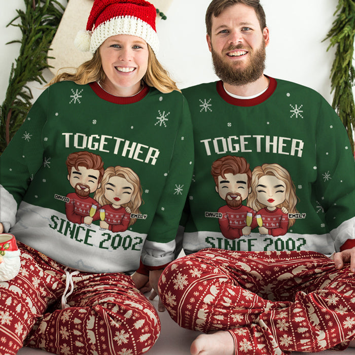 Retro Diamond Print Textured Couples Ugly Christmas Sweater - Repeat No