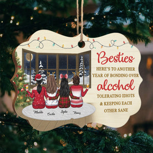 Here's To Another Year Of Bonding Over Alcohol Tolerating Idiots - Personalized Custom Benelux Shaped Wood Christmas Ornament - Gift For Bestie, Best Friend, Sister, Birthday Gift For Bestie And Friend, Christmas Gift