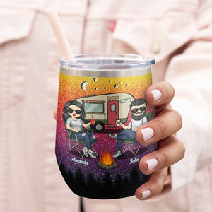 Not All Who Wander Are Lost - Camping Couple - Personalized Wine Tumbler.