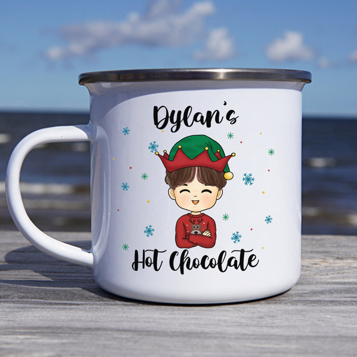 kids christmas mug, personalized hot cocoa camping mug
