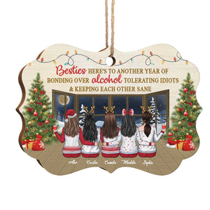 Another Year Of Bonding Over Alcohol - Personalized Custom Benelux Shaped Wood Christmas Ornament - Gift For Bestie, Best Friend, Sister, Birthday Gift For Bestie And Friend, Christmas Gift