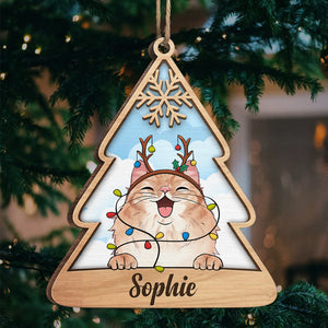 Under The Christmas Tree - Personalized Custom Christmas Tree Shaped Wood Christmas Ornament - Gift For Pet Lovers, Christmas Gift