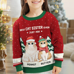 Best Cat Brother & Cat Sister Ever - Personalized Custom Unisex Ugly Christmas Sweatshirt, Wool Sweatshirt, All-Over-Print Sweatshirt - Gift For Cat Lovers, Pet Lovers, Christmas Gift