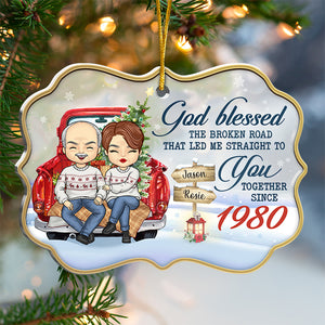 God Blessed The Broken Road - Personalized Custom Benelux Shaped Acrylic Christmas Ornament - Gift For Couple, Husband Wife, Anniversary, Engagement, Wedding, Marriage Gift, Christmas Gift