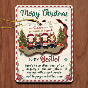Merry Christmas To My Sisters By Heart - Personalized Custom Christmas Wooden Card With Pop Out Ornament - Gift For Bestie, Best Friend, Sister, Birthday Gift For Bestie And Friend, Christmas Gift