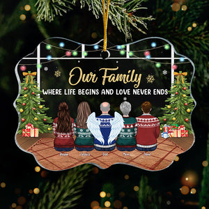 Our Family Where Love Never Ends - Personalized Custom Benelux Shaped Acrylic Christmas Ornament - Gift For Family, Christmas Gift