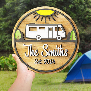 Family Camping Trip - Personalized Shaped Wood Sign, 2 Layers Sign - Gift For Camping Lovers