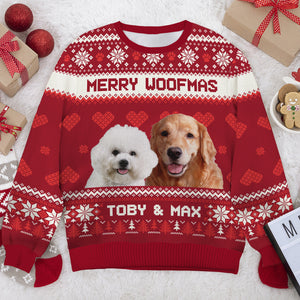 Merry Woofmas - Personalized Custom Unisex Ugly Christmas Sweatshirt, Wool Sweatshirt, All-Over-Print Sweatshirt - Upload Image, Gift For Pet Lovers, Christmas Gift