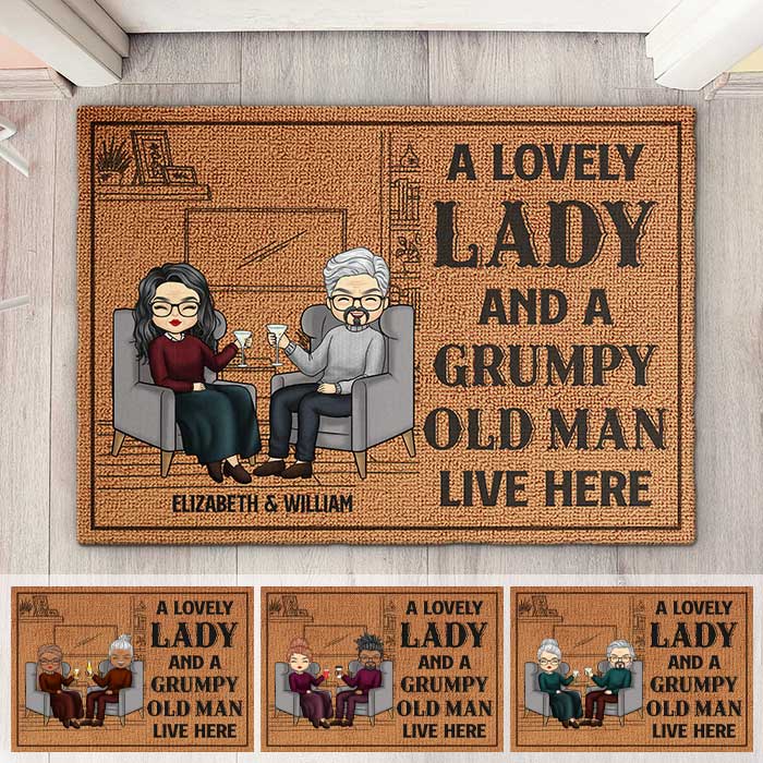 A Lovely Lady & A Grumpy Old Man - Personalized Decorative Mat - Gift For Couples, Husband Wife