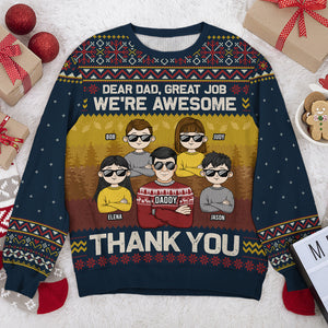 Dear Dad Merry Christmas We're Awesome - Family Personalized Custom Ugly Sweatshirt - Unisex Wool Jumper - Christmas Gift For Dad