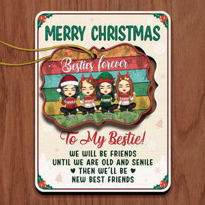 Merry Christmas To My Besties - Personalized Custom Christmas Wooden Card With Pop Out Ornament - Gift For Bestie, Best Friend, Sister, Birthday Gift For Bestie And Friend, Christmas Gift