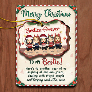 Merry Christmas, Another Year Of Us Being Bestie - Personalized Christmas Wooden Card With Pop Out Ornament - Gift For Bestie, Best Friend, Sister, Birthday Gift For Bestie And Friend, Christmas Gift