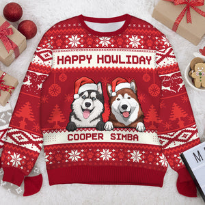 Christmas Dogs Happy Howliday - Personalized Custom Unisex Ugly Christmas Sweatshirt, Wool Sweatshirt, All-Over-Print Sweatshirt - Gift For Dog Lovers, Pet Lovers, Christmas Gift