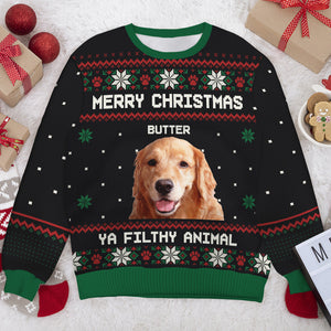 Joyeux Noël, espèce d'animal sale ! Sweat-shirt de Noël unisexe personnalisé, en laine, imprimé intégral ! Télécharger une image, cadeau pour les amoureux des animaux, cadeau de Noël