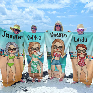 Summer Chibi Beach Holiday  - Personalized Beach Towel - Gift For Bestie