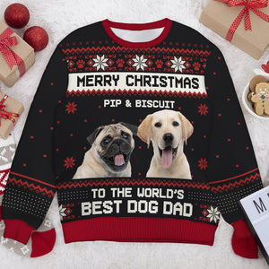 Ya Filthy Animal Merry Christmas - Personalized Custom Unisex Ugly Christmas Sweatshirt, Wool Sweatshirt, All-Over-Print Sweatshirt - Upload Image, Gift For Dog Lovers, Pet Lovers, Christmas Gift