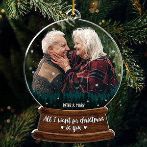 My Heart Is Wherever You Are - Personalized Custom Snowball Shaped Acrylic Christmas Ornament - Upload Image, Gift For Couple, Husband Wife, Anniversary, Engagement, Wedding, Marriage Gift, Christmas Gift