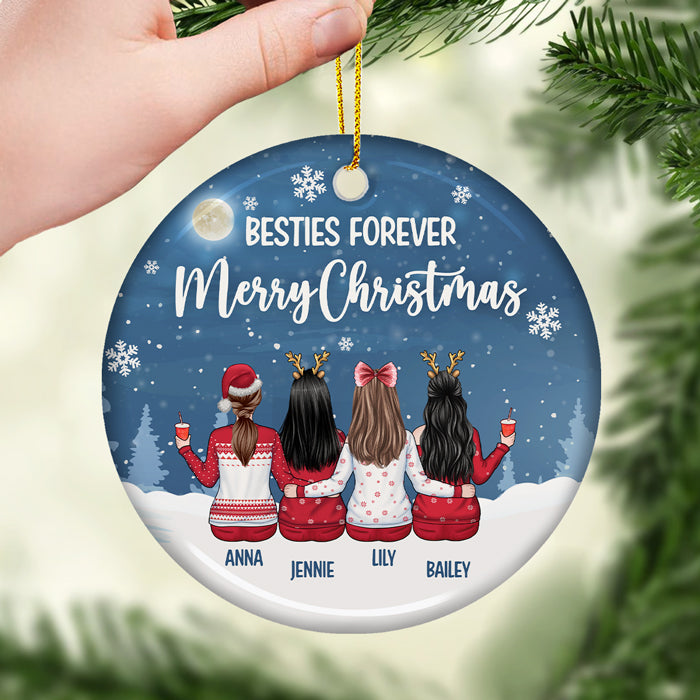 We're Besties Forever Merry Christmas - Personalized Custom Round Shaped Ceramic Christmas Ornament - Gift For Bestie, Best Friend, Sister, Birthday Gift For Bestie And Friend, Christmas Gift