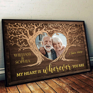 My Heart Is Wherever You Are - Personalized Horizontal Poster - Upload Image, Gift For Couples, Husband Wife