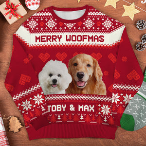 Merry Woofmas - Personalized Custom Unisex Ugly Christmas Sweatshirt, Wool Sweatshirt, All-Over-Print Sweatshirt - Upload Image, Gift For Pet Lovers, Christmas Gift