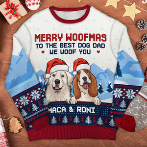 Merry Woofmas To The Best Dog Dad & Dog Mom - Personalized Custom Unisex Ugly Christmas Sweatshirt, Wool Sweatshirt, All-Over-Print Sweatshirt - Gift For Dog Lovers, Pet Lovers, Christmas Gift