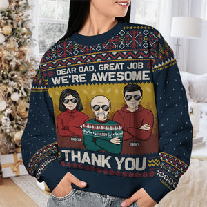 Merry Christmas & Thank You Dad We're Awesome - Family Personalized Custom Ugly Sweatshirt - Unisex Wool Jumper - Christmas Gift For Dad
