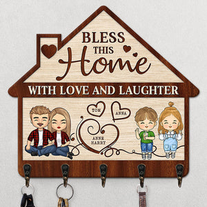 Bless This Home With Joy - Personalized Key Hanger, Key Holder - Gift For Couple, Husband Wife, Anniversary, Engagement, Wedding, Marriage Gift