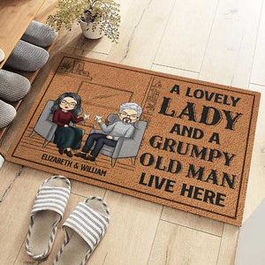 A Lovely Lady & A Grumpy Old Man - Personalized Decorative Mat - Gift For Couples, Husband Wife