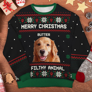 Joyeux Noël, espèce d'animal sale ! Sweat-shirt de Noël unisexe personnalisé, en laine, imprimé intégral ! Télécharger une image, cadeau pour les amoureux des animaux, cadeau de Noël