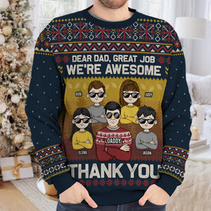 Dear Dad Merry Christmas We're Awesome - Family Personalized Custom Ugly Sweatshirt - Unisex Wool Jumper - Christmas Gift For Dad