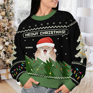 Meowy Christmas - Cat Personalized Custom Ugly Sweatshirt - Unisex Wool Jumper - Christmas Gift For Pet Owners, Pet Lovers