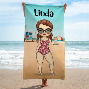 Summer Chibi Beach Holiday  - Personalized Beach Towel - Gift For Bestie
