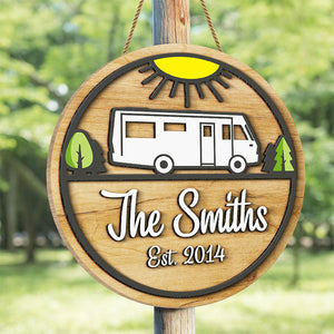 Family Camping Trip - Personalized Shaped Wood Sign, 2 Layers Sign - Gift For Camping Lovers